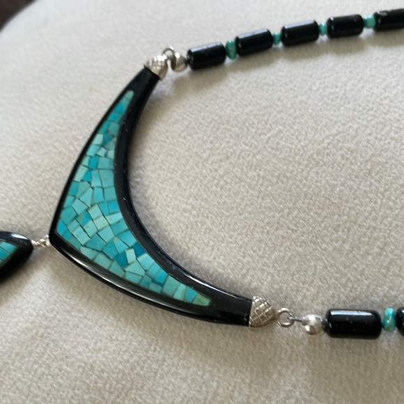 NWT Genuine Jay King Turquoise Inlay Necklace with Black Stone - Picture 5 of 7